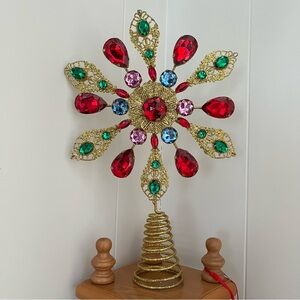 Vintage Bejewelled Tree Topper Star Christmas Jewels Gems Snowflake Gold Stones